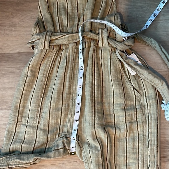 $128 NWT FREE PEOPLE ONE BALLAST STRIPED BELTED OVERALL JUMPSUIT MOSS Sz S - Picture 6 of 11